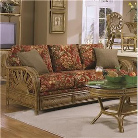 Wicker Rattan Framed Sofa With Accent Pillows